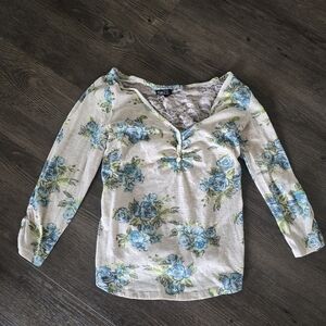 Torrid Blue and Cream Floral Long Sleeve Top